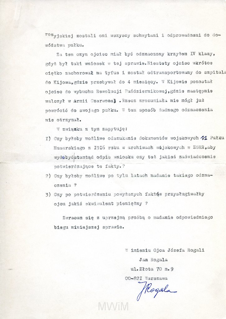 KKE 5859-2.jpg - Dok. Pismo Jana Rogala do Urzędu Do Spraw Kombatantów w Warszawie w sprawie odszukania dokumentów Józefa Rogala, Stanisławice, 5 IX 1974 r.